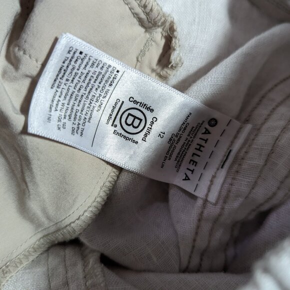 Athleta Cabo 100% Linen Pull On Jogger Pants Womens 12 Cream Pattern Drawstring - Picture 5 of 6